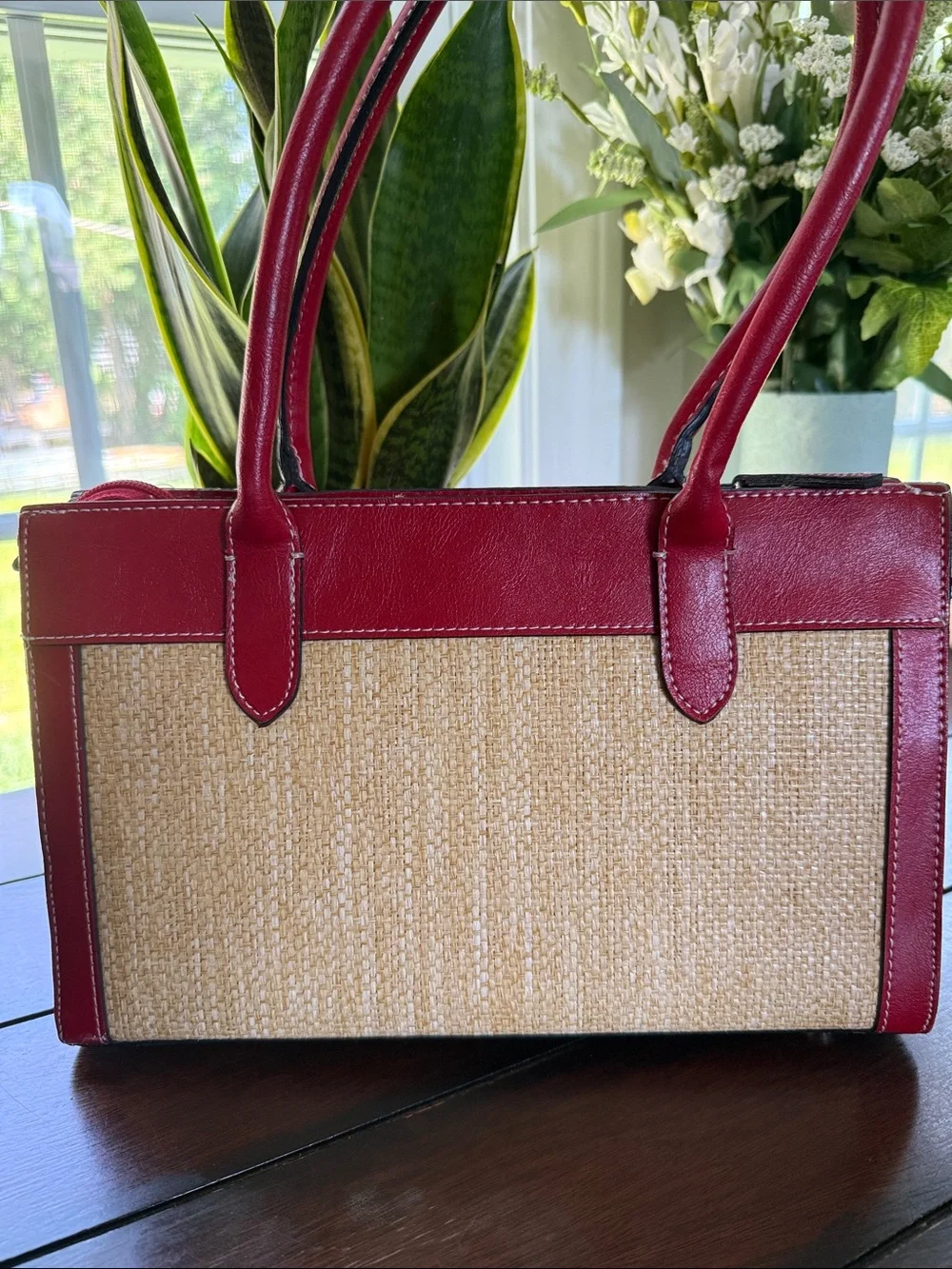 Kate Spade Red Raffia-Accent Tote